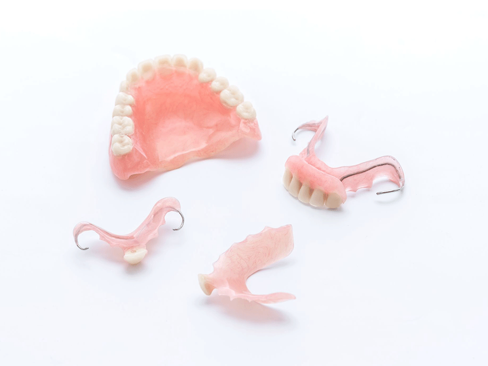 various dentures on a white background